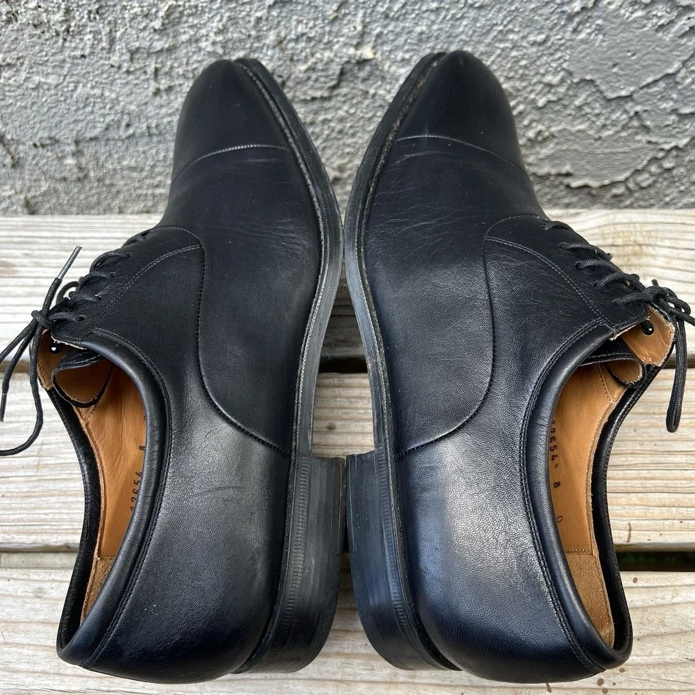 Magnanni Shoes Men Size 8 Black Leather Plain Toe Oxford Derby